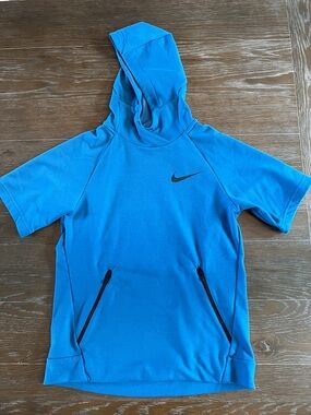 Nike Bright Blue Short-Sleeve Hoodie with Black Swoosh